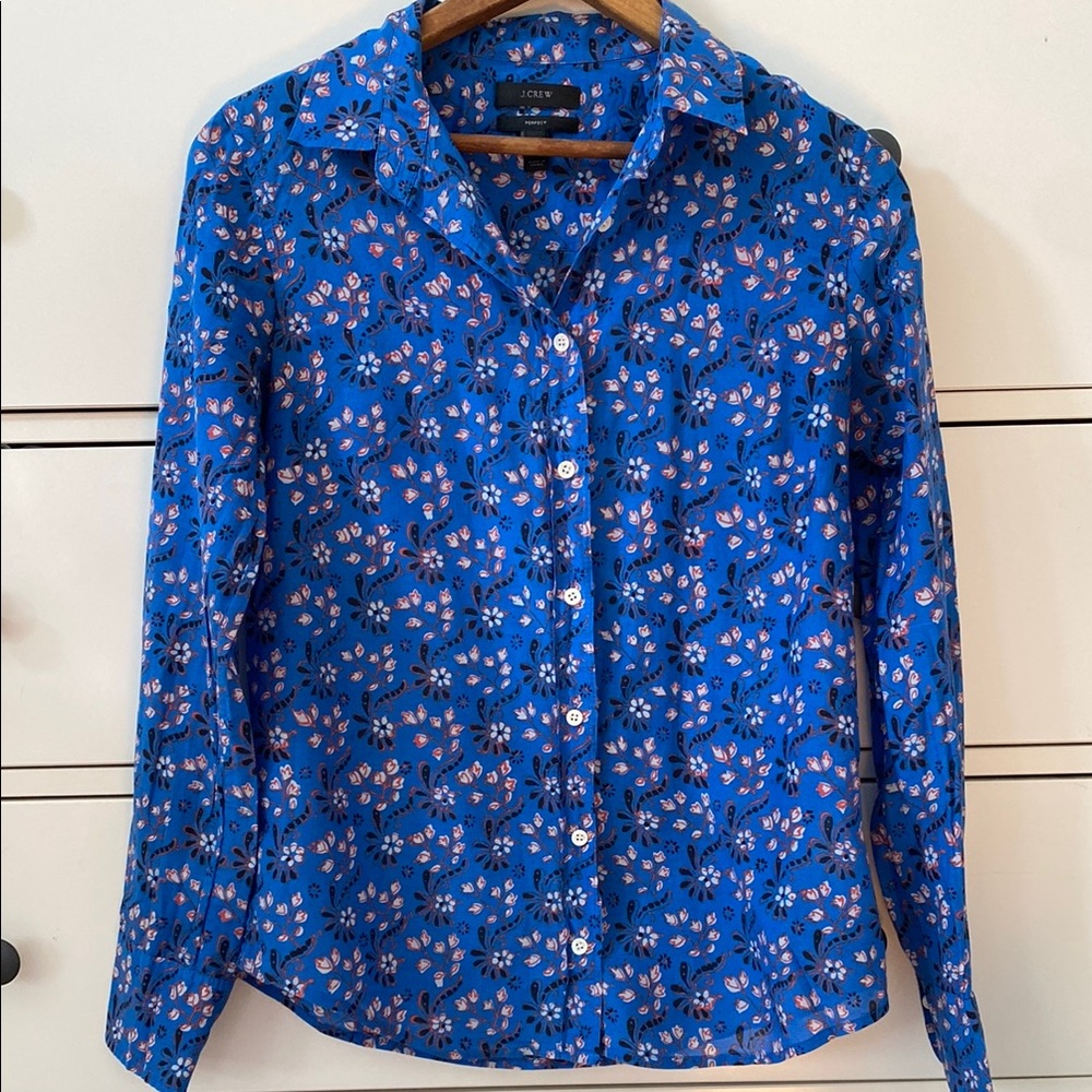 J. Crew Blue Floral Perfect Shirt size 2